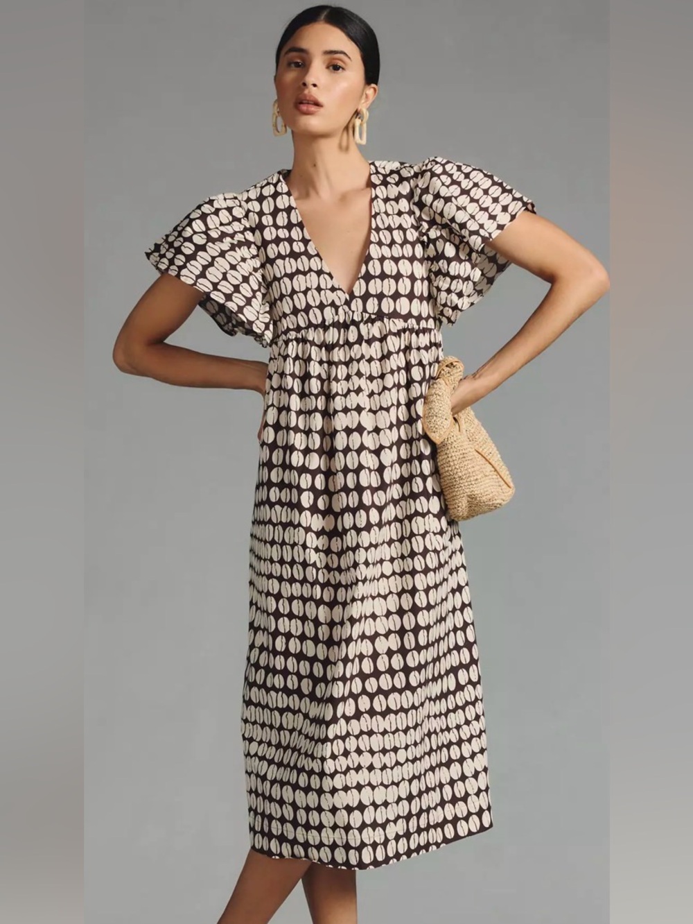 Maeve Geometric Flutter-Sleeve Babydoll Dress Bohemian Aesthetic Statement M